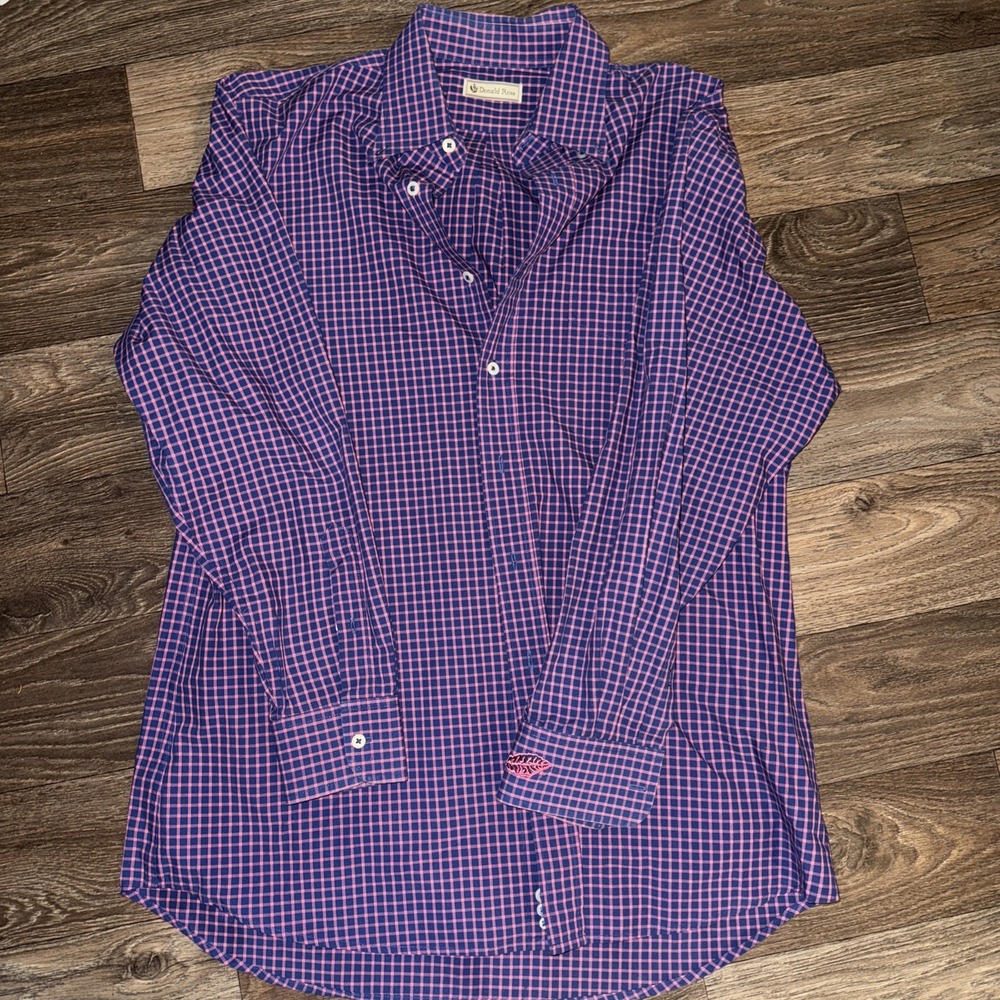DONALD ROSS classic collection L\S dress shirt sz M Blue/Pink